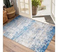 CAROMIO Washable Door Mat 60 x 100cm, Modern Abstract Rug for Entryway, Non-Slip Foldable Carpet for Kitchen, Low Pile Indoor Floor Mat, Grey Blue