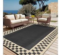 CAROMIO Waterproof Outdoor Rug 270 x 360 cm Large Plastic Straw Patio Camping Rug Bordered Indoor Outdoor Reversible Outside Carpet Easy Cleaning for Deck, Porch, Backyard, Picnic, Black/Coffee