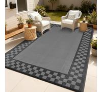 CAROMIO Waterproof Outdoor Rug 270 x 360 cm Large Plastic Straw Patio Camping Rug Bordered Indoor Outdoor Reversible Outside Carpet Easy Cleaning for Deck, Porch, Backyard, Picnic, Black/Grey