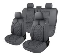 CAROMOP Luxury PU Leather Car Seat Covers Full Set-Waterproof Seat Protectors with Split Bench Seat Covers for Cars-Universal Cars Interior Covers for Sedans, SUVs, Pick-up Trucks(Gray/Gray Line)