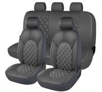 CAROMOP Luxury PU Leather Car Seat Covers Full Set-Waterproof Seat Protectors with Split Bench Seat Covers for Cars-Universal Cars Interior Covers for Sedans, SUVs, Pick-up Trucks(Gray/Gray Line)