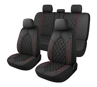 CAROMOP Luxury PU Leather Car Seat Covers Full Set-Waterproof Seat Protectors with Split Bench Seat Covers for Cars-Universal Cars Interior Covers for Sedans, SUVs, Pick-up Trucks (Black/Red Line)
