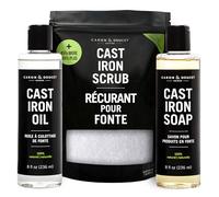 CARON & DOUCET - New Ultimate Cast Iron Set: Seasoning Oil, Cleaning Soap & Restoring Scrub | 100% Plant-Based & Best for Cleaning Care, Washing, Restoring & Seasoning Skillets, Pans & Grills!
