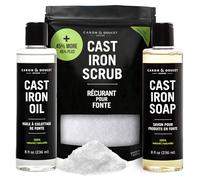 CARON & DOUCET - New Ultimate Cast Iron Set: Seasoning Oil, Cleaning Soap & Restoring Scrub | 100% Plant-Based & Best for Cleaning Care, Washing, Restoring & Seasoning Skillets, Pans & Grills!