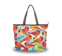 Carorui Fabric Tote Bag, Roman Silk Polyester, 18.5L Multi-Pocket, Zipper Reusable Handbag for Shopping Travel（Pattern Of Colorful Birds
