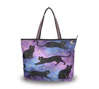 Carorui Fabric Tote Bag, Roman Silk Polyester, 18.5L Multi-Pocket, Zipper Reusable Handbag for Shopping Travel（Dark-style Flower Vine Cat Pattern