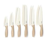 CAROTE 12PCS Knife Set with Blade Guards,Granite Nonstick Ceramic Coating,Stainless Steel Blade, Wooden Handle, Essential Knife Set,White