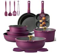 CAROTE 19pcs Pots and Pans Set, Nonstick Cookware Set Detachable Handle, Induction Kitchen Cookware Sets Non Stick with Removable Handle, RV Cookware Set, Gold and Purple