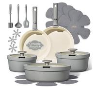 Carote 20pcs Ceramic Cookware Set with Detachable Handles, Pots and Pans Set Non Stick, RV Kitchen Cooking Pot and Pan, Dishwasher Safe, Non-toxic Induction Cookware PFAS and PFOA Free, Grey