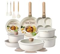 CAROTE 25pcs Pots and Pans Set Non Stick, Cookware Sets, Kitchen Set, Oven/Dishwasher/Fridge Safe, Space Saving Pots Set, Nonstick Set with Versatile Detachable Handle, Induction RV Set, Cream