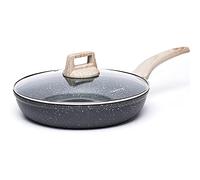 CAROTE Frying Pan with Lid, Granite Frying Pans Non Stick with Heat-Resistant Handle,Premium Cookware Omelet Pan for Induction, Electric and Gas Hob, PFOS & PFOA Free（20cm）