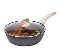 CAROTE Granite Non-Stick Wok with Lid, 28cm Stir Fry Pan, Induction Frying Pan with Lid, Induction Deep Saute Pan with Lid for Gas & Electric Stoves