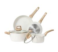 CAROTE Pots and Pans Set, Cookware Set 6-Piece, Non Stick Induction Hob Pan Set with Frying Pan, Saucepan, Stockpot, White (Ice 6pcs Set)