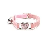 carotoe Cats Collar and for Rhinestone Heart Decor Soft Cloth Pet Collar with Elastic Length 7.9 ” 9.8 “ for Girl Boy Cats with Personalized Non Breakaway Red