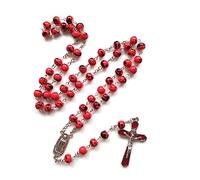 carotoe Ceramic Bead Cross Rosary Necklaces Bead Hangable Pendant for Women Men Praying Gift Supplies Red Patterned Ceramic Beads