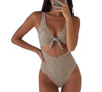 carotoe Checkered Print Women ' s Swimsuit Comfortable Sun Protective Fabric Bathing Suit for Vacation High Waist Adjustable Belt Swimwear