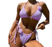 carotoe Floral Print Set with Ruched and Tie Side Thong for Women