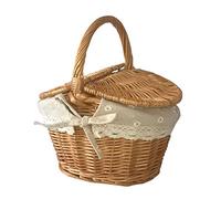 carotoe Handmade Food Fruit Storage Wicker Hamper Woven Basket With Handle Double Lid For Shopping