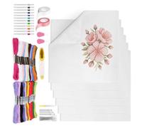 carotoe Home Embroidery Craft Set with 58 Mesh Canvas Sheets, Floral Reference, Color Thread and Tutorial Booklet for Decoration Projects Needlepoint Mesh Craft Canvas Sheets Embroidery Starter Decor