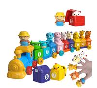 carotoe Interactive Counting Train Toy with Detachable Animal Block Finger Puppet Storytelling Game Toy for Preschool Kids Creative Stacking
