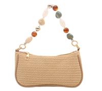 carotoe Lightweight Straw Shoulder Bag Large Capacity Handbag Elegant Underarm Bags with Bead Chain for Work Travel Daily Essential Multifunctional Shoulder Bag