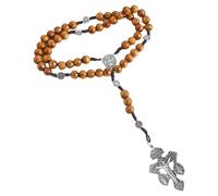 carotoe Rosary Braided Wood Beads Necklace with Pardon Crucifix Medals for Catholic Christians Prayer Chain Religious Communion Prayer Beads