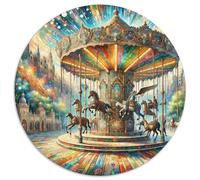 Carousel 1000 Pieces Jigsaws Stress Reliever Difficult Challenge for Adults Kids Challenging Beautiful Circular Puzzle Home Decor Gifts (67.5x67.5cm)