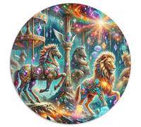 Carousel 1000 Pieces Jigsaws Stress Reliever Difficult Challenge for Adults Kids Creative Beautiful Round Home Decor Gifts (67.5x67.5cm)