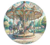 Carousel 1000 Pieces Jigsaws Stress Reliever Difficult Challenge for Adults Kids Unique Challenge Games Beautiful Round Home Decor Gifts (67.5x67.5cm)