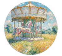 Carousel 1000 Pieces Jigsaws Stress Reliever Difficult Challenge for Adults Kids Unique Challenge Games Beautiful Round Home Decor Gifts (67.5x67.5cm)