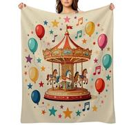 Carousel & Balloons Flannel Fleece Throw Blanket Soft Cozy Throws for Couch Sofa Bed Farmhouse Blanket Comfort Decorative Travel Blankets Lightweight All Season 60"x80"
