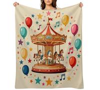 Carousel & Balloons Flannel Fleece Throw Blanket Soft Cozy Throws for Couch Sofa Bed Farmhouse Blanket Comfort Decorative Travel Blankets Lightweight All Season 40"x50"