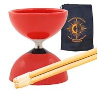 Carousel Bearing Diabolo Set - Kids, Fast Bearing Diablo with Wood Sticks, Pro String and Cascade Juggling Bag (Red)