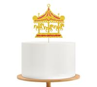 Carousel Cake Topper, Circus Baby Shower Cake Decor, Gold Glitter Carousel Horse Cake Topper for Girl Boy, Carnival Themed Birthday Party Decoration