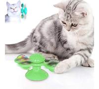 Carousel Cat Toy, Spinning Windmill Flashing Cat Toy Brush Massage Scratching with Suction Cup, Windmill Turntable Teasing Cat Toy Interactive Teasing Cat Toy With LED Light (green)