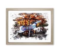 Carousel Fairground Horse No.1 V3 Modern Framed Wall Art Print, Ready to Hang Picture for Living Room Bedroom Home Office Décor, Oak A2 (64 x 46 cm)