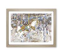 Carousel Fairground Horse No.2 Modern BG Framed Print | A4 Oak Framed Wall Art | Ready to Hang | Modern Animal Picture | Living Room Bedroom Lounge Office