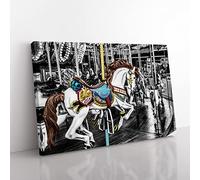 Carousel Fairground Horse No.2 Modern Canvas Wall Art Print Ready to Hang, Framed Picture for Living Room Bedroom Home Office Décor, 50x35 cm (20x14 Inch)