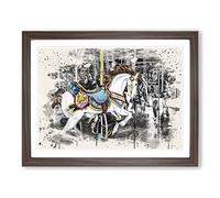 Carousel Fairground Horse No.2 Modern FC Framed Wall Art Print, Ready to Hang Picture for Living Room Bedroom Home Office Décor, Walnut A4 (34 x 25 cm)