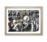 Carousel Fairground Horse No.2 Modern Framed Print | A3 Oak Framed Wall Art | Ready to Hang | Modern Animal Picture | Living Room Bedroom Lounge Office