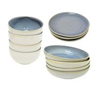 Carousel Home 12 Piece Light Blue Stoneware Dinnerware Set Plates Bowls Deep Plates Reactive Glaze Tableware Set