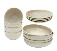 Carousel Home 12 Piece Sandstone Stoneware Dinnerware Set Plates Bowls Deep Plates Reactive Glaze Tableware Set
