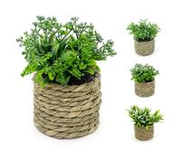 Carousel Home 14cm Artificial Fern in Decorative Rope Planter - Boho Style, 1 Count, Round Pot, Indoor Bathroom Plant