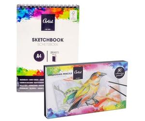 Carousel Home A4 Sketch Pad with 80 Piece Colouring Pencil Set, Artist Drawing Paper Pad Sketchbook & Colouring Pencils Art Set