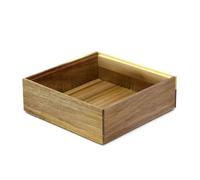 Carousel Home Acacia Wood Square Storage Organiser Box | Wooden Tray for Kitchen, Desk or Bathroom Drawers | Compact Stackable Drawer Organiser - 15x15cm