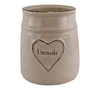 Carousel Home and Gifts Cream Heart Embossed Kitchen Utensil Storage Holder ~ Ceramic Utensil Organiser Pot