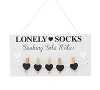 Carousel Home and Gifts Humorous Lonely Socks Wooden Sign Plaque With Pegs ~ Lost Sock Organizer