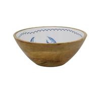 Carousel Home Blue Sealife Design Wooden Bowl | Wood and Enamel Nautical Bowl | Coastal Kitchen Snack & Dip Dish - 17cm ~ Design Varies