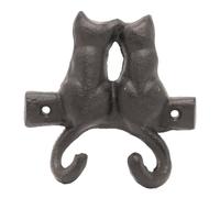 Carousel Home Cast Iron Cat Double Wall Hook, 11cm Rustic Novelty Hook with Two Cats for Coats, Keys or Towels