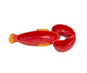 Carousel Home Ceramic Lobster Tapas Dish, 25cm Red Shellfish Coastal Snack Platter, 3 Compartment Seafood Serving Bowl